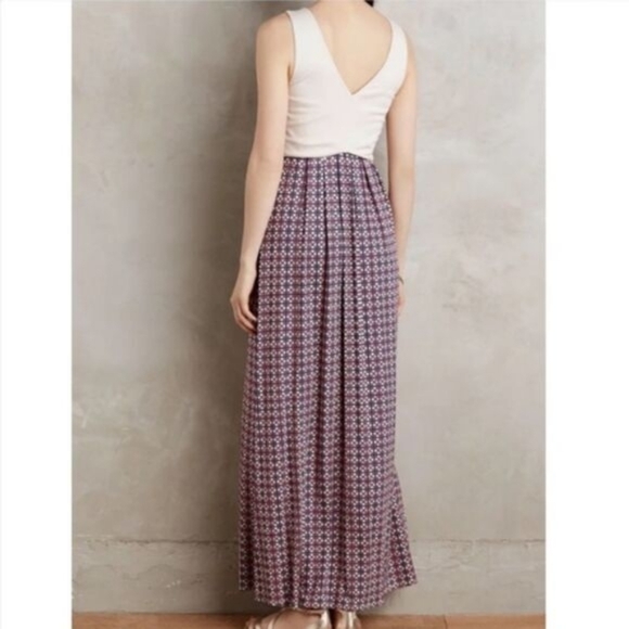 Anthropologie Maeve Cream Pink Sleeveless Elysian Geometric Maxi Dress Small - Picture 3 of 9